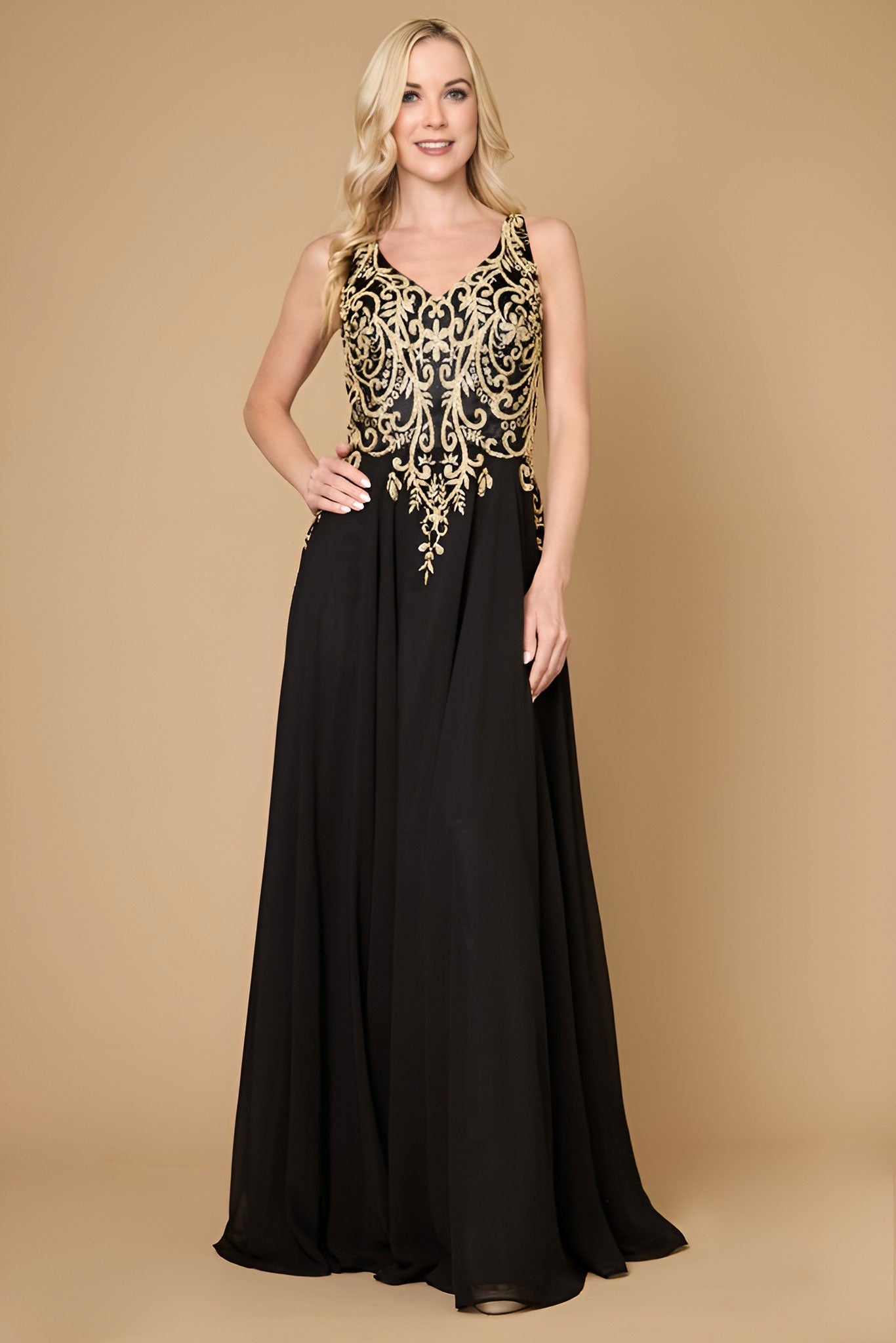 Black/Gold Dylan & Davids Long Formal Party Dress Plus Size Black Tie for  $69.99 – The Dress Outlet