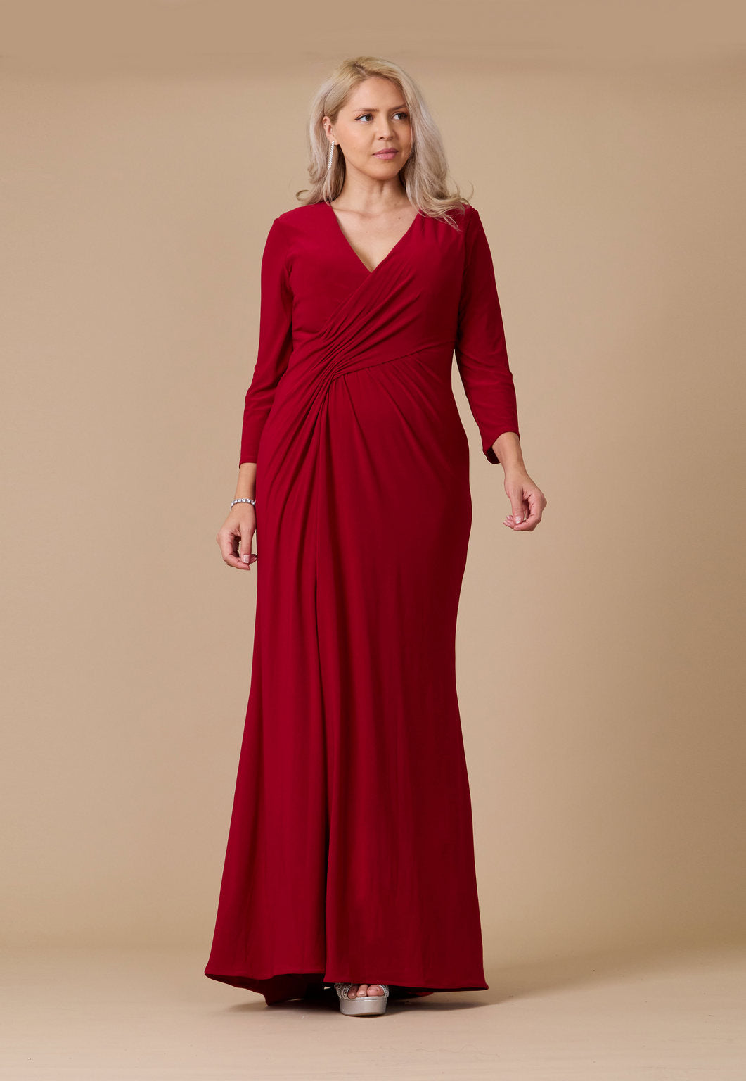 Formal Dresses Long Formal Stretch Evening Long Sleeve Dress Burgundy