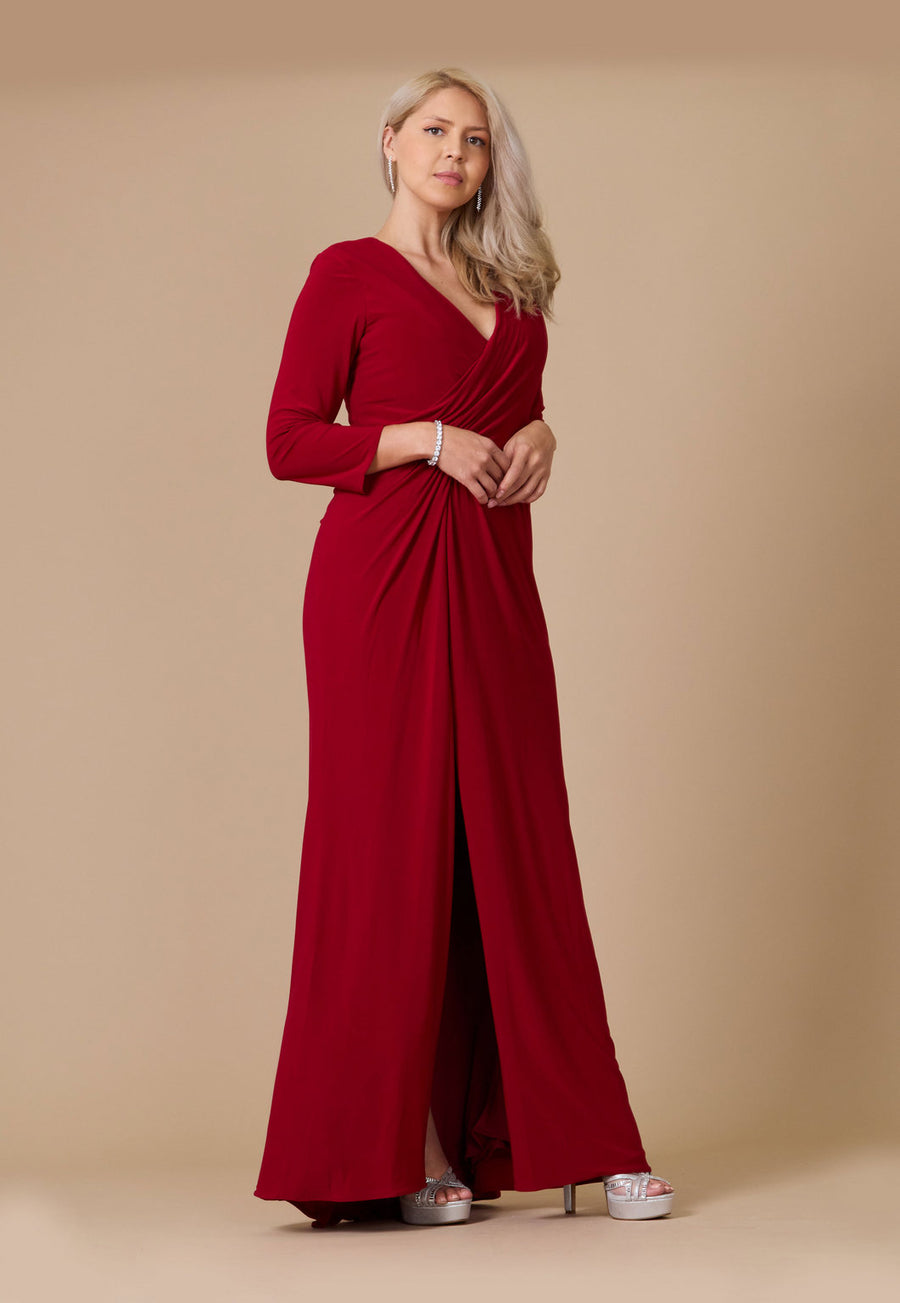 Formal Dresses Long Formal Stretch Evening Long Sleeve Dress Burgundy