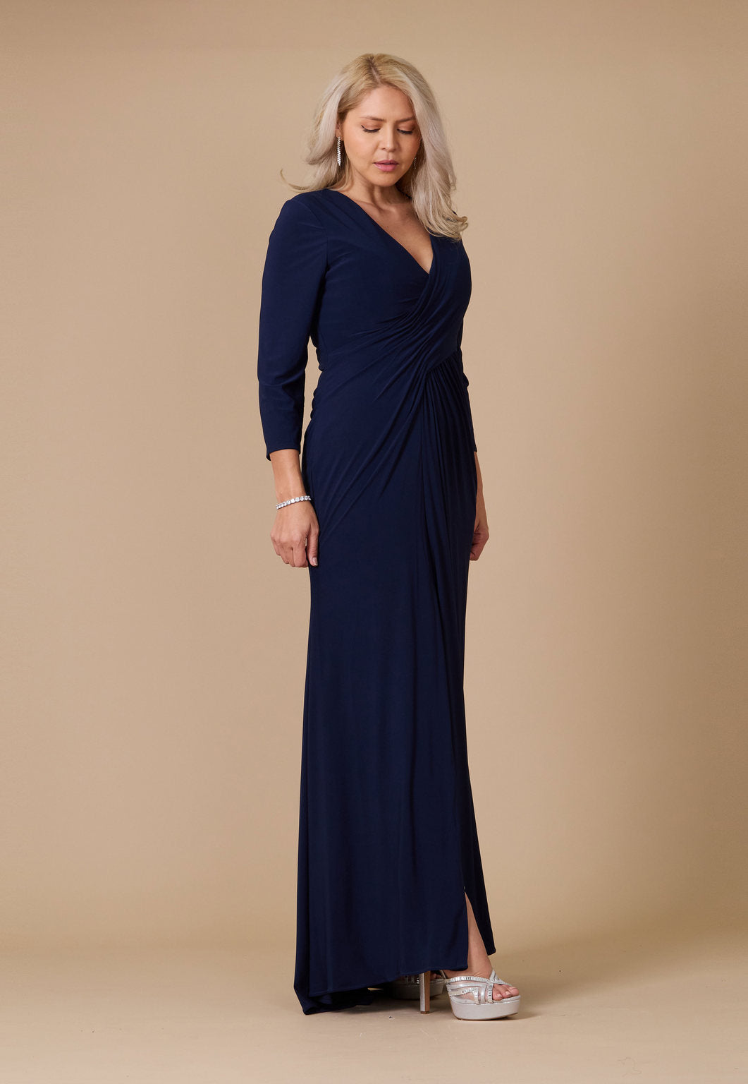 Formal Dresses Long Formal Stretch Evening Long Sleeve Dress Navy