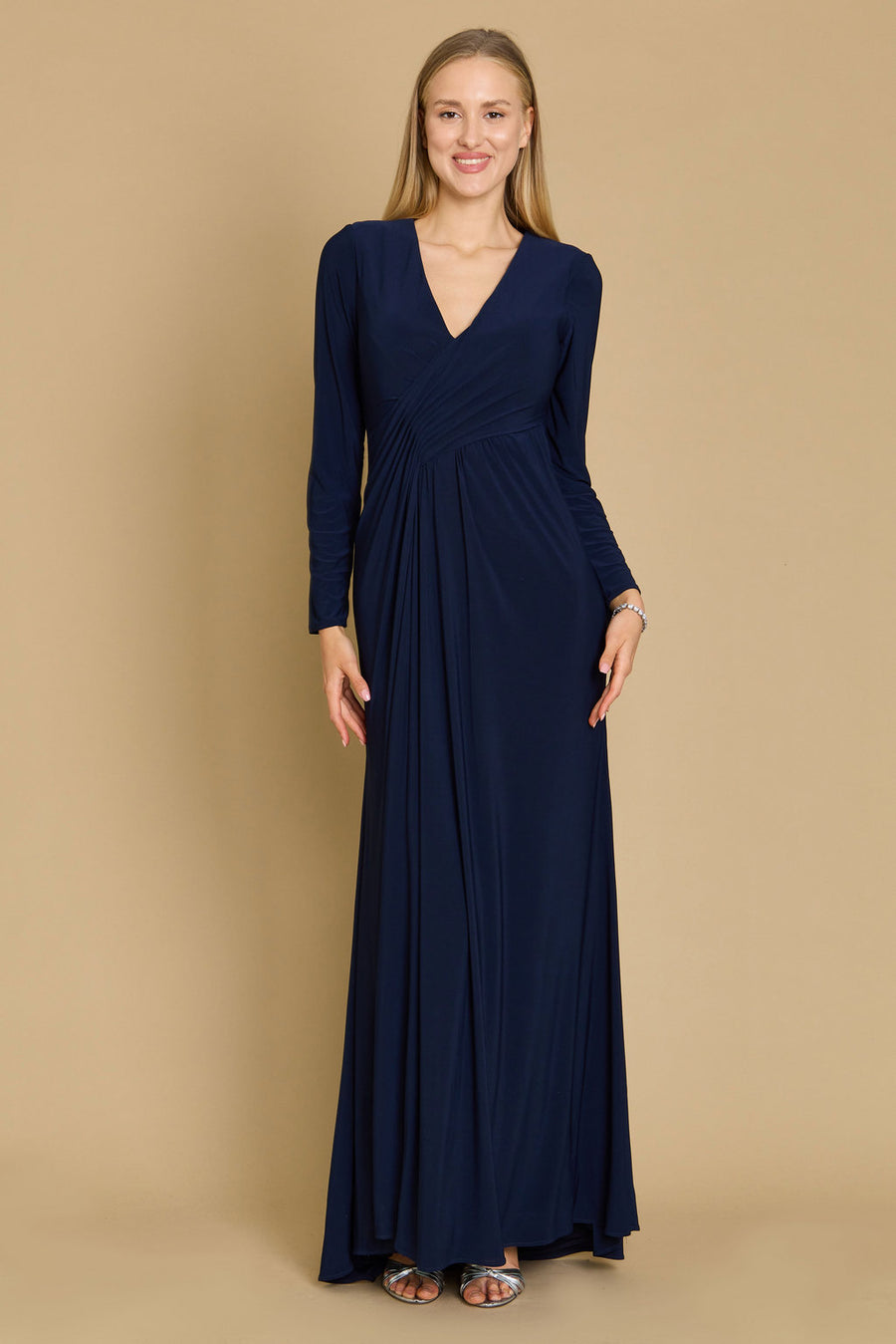 Formal Dresses Long Formal Stretch Evening Long Sleeve Dress Navy