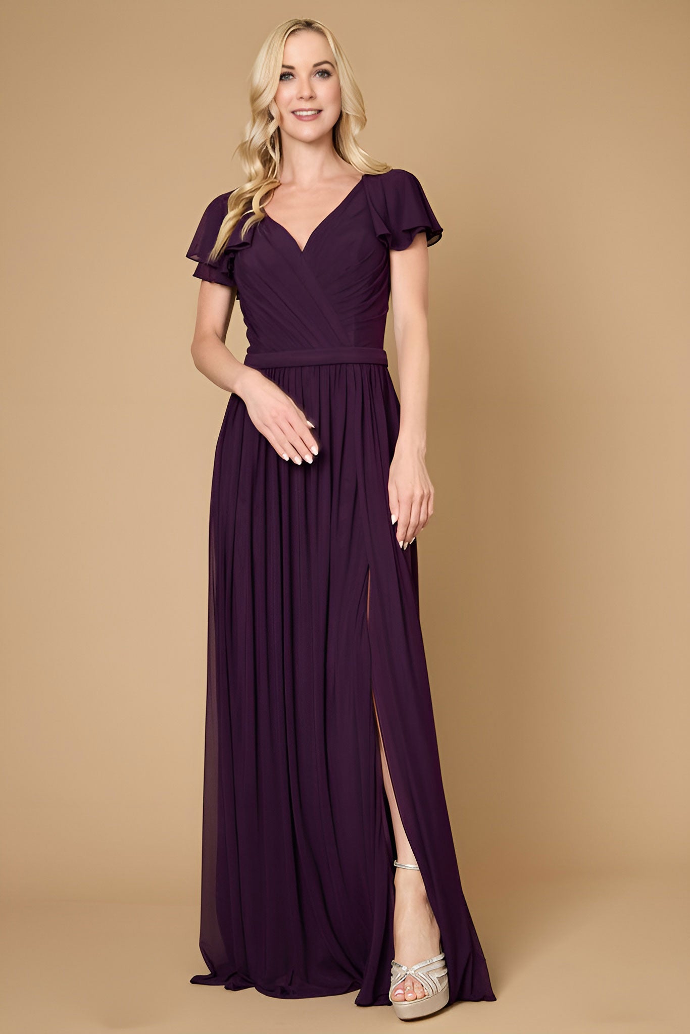 Plum Short Sleeve Formal Mother of the Bride Dress for 69.99 The Dress Outlet