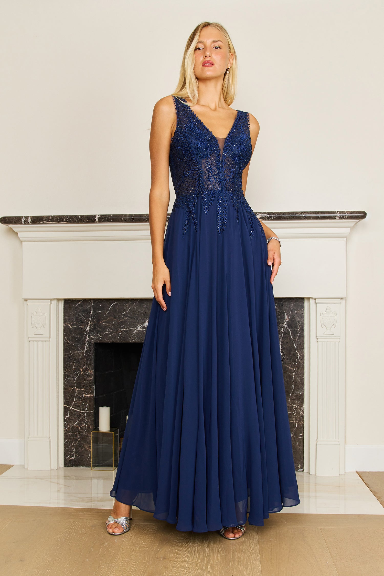 Formal Dresses Long Formal Dress Plus Size Chiffon Evening Gown Navy