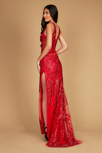 Long Sequin Formal Dress with Corset-Style Bodice