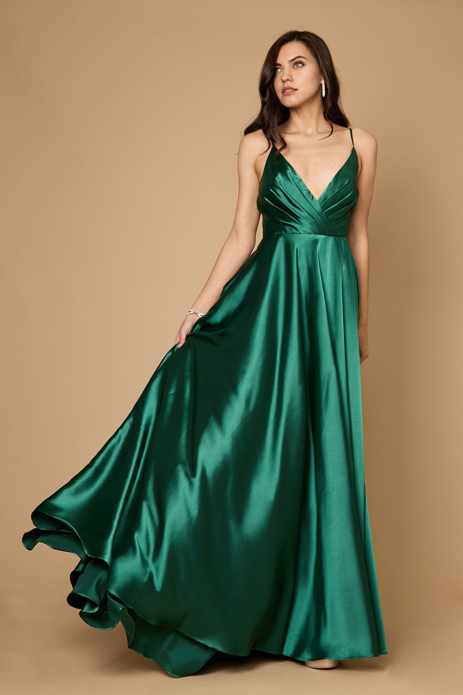 Prom Dresses Long Flowy Satin Formal Prom Party Dress Emerald