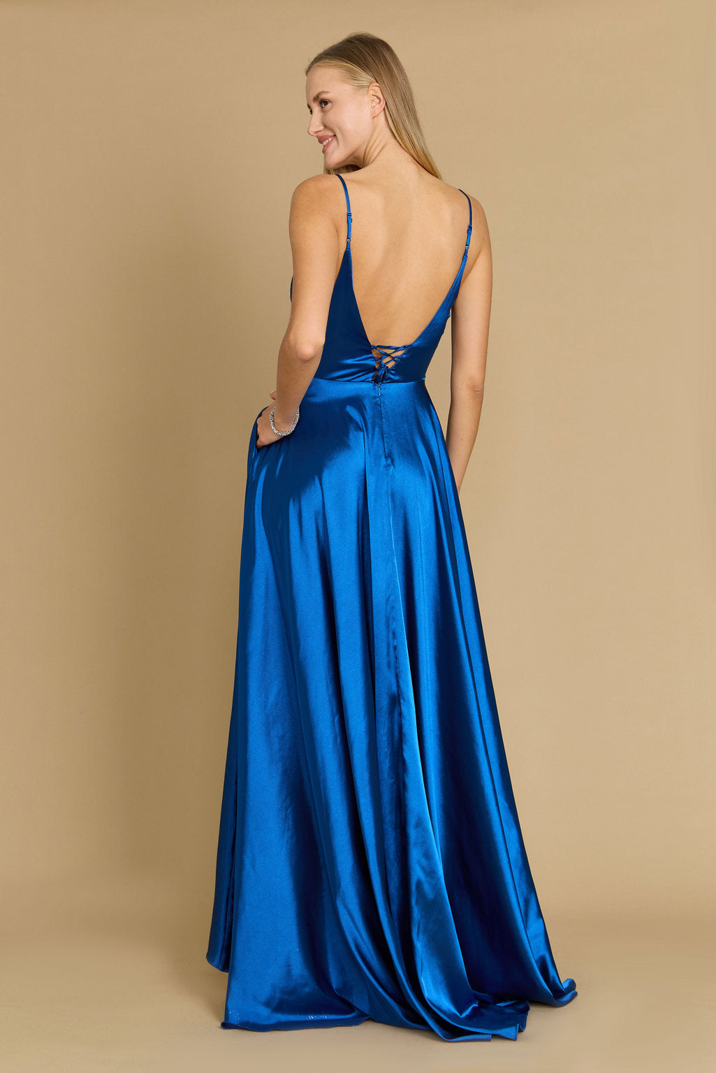 Long Flowy Satin Formal Prom Party Dress Teal