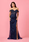 Prom Dresses Fitted Off Shoulder Sequin Prom Formal Dress Navy Navy