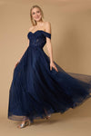 Dylan & Davids Long Off Shoulder Corset Formal Dress Navy