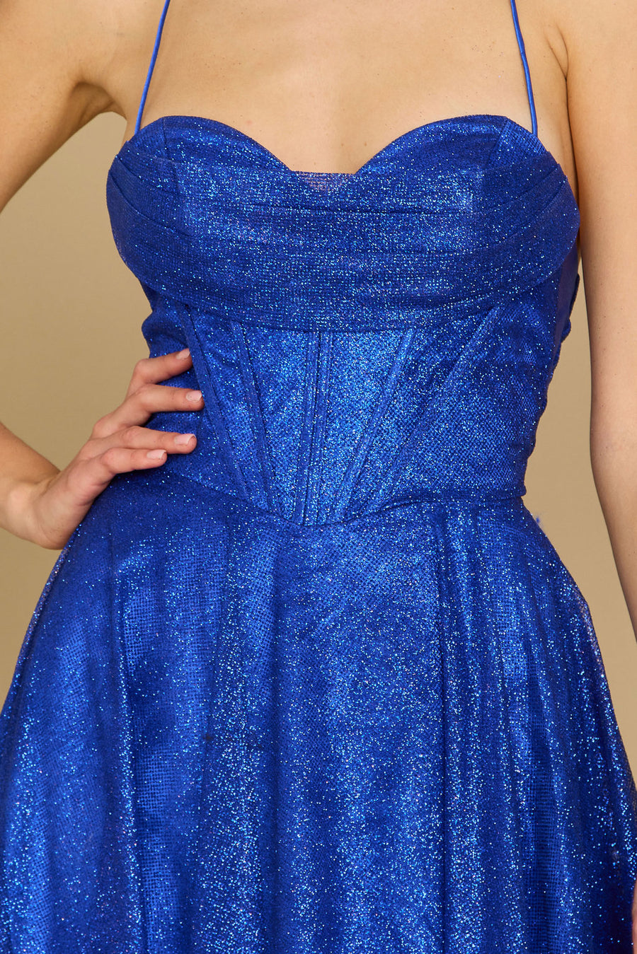 Prom Dresses Long Sparkling Cowl Corset Prom Dress  Royal Blue 