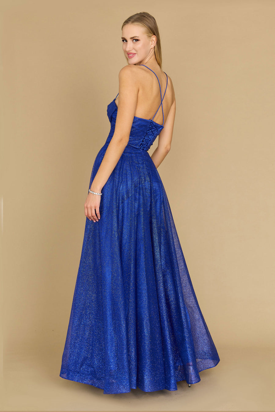 Prom Dresses Long Sparkling Cowl Corset Prom Dress  Royal Blue 