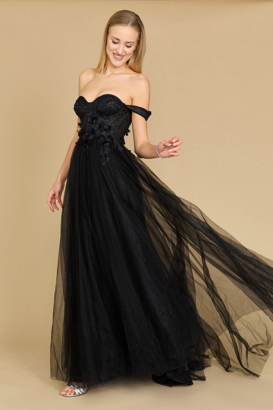 Black Wedding Dresses Long Off Shoulder Floral Black Wedding Dress Black