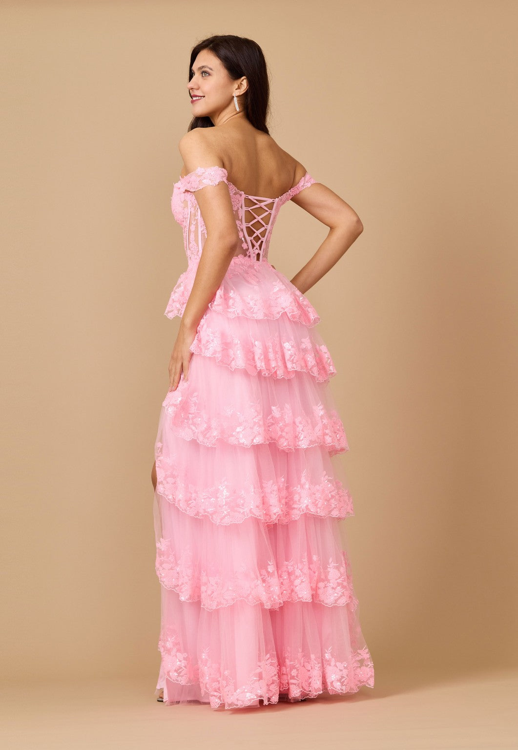 Formal Dresses Long Sequin Sheer Corset Prom Dress Pink