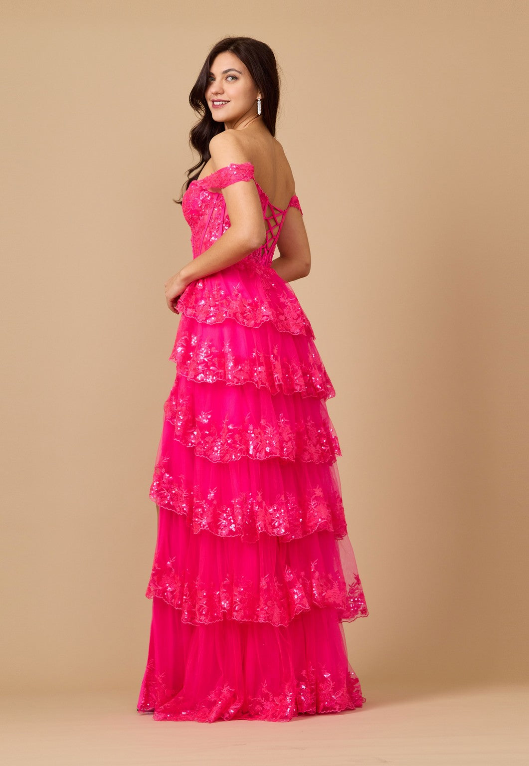 Formal Dresses Long Sequin Sheer Corset Prom Dress Fuchsia