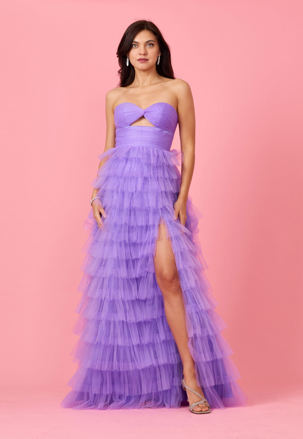 Prom Dresses Strapless Ruffle Skirt Prom Ball Gown Dark Lilac