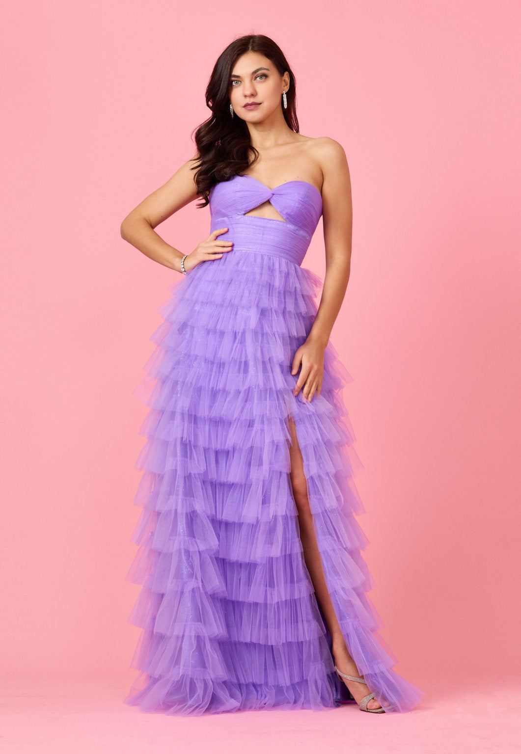 Prom Dresses Strapless Ruffle Skirt Prom Ball Gown Dark Lilac