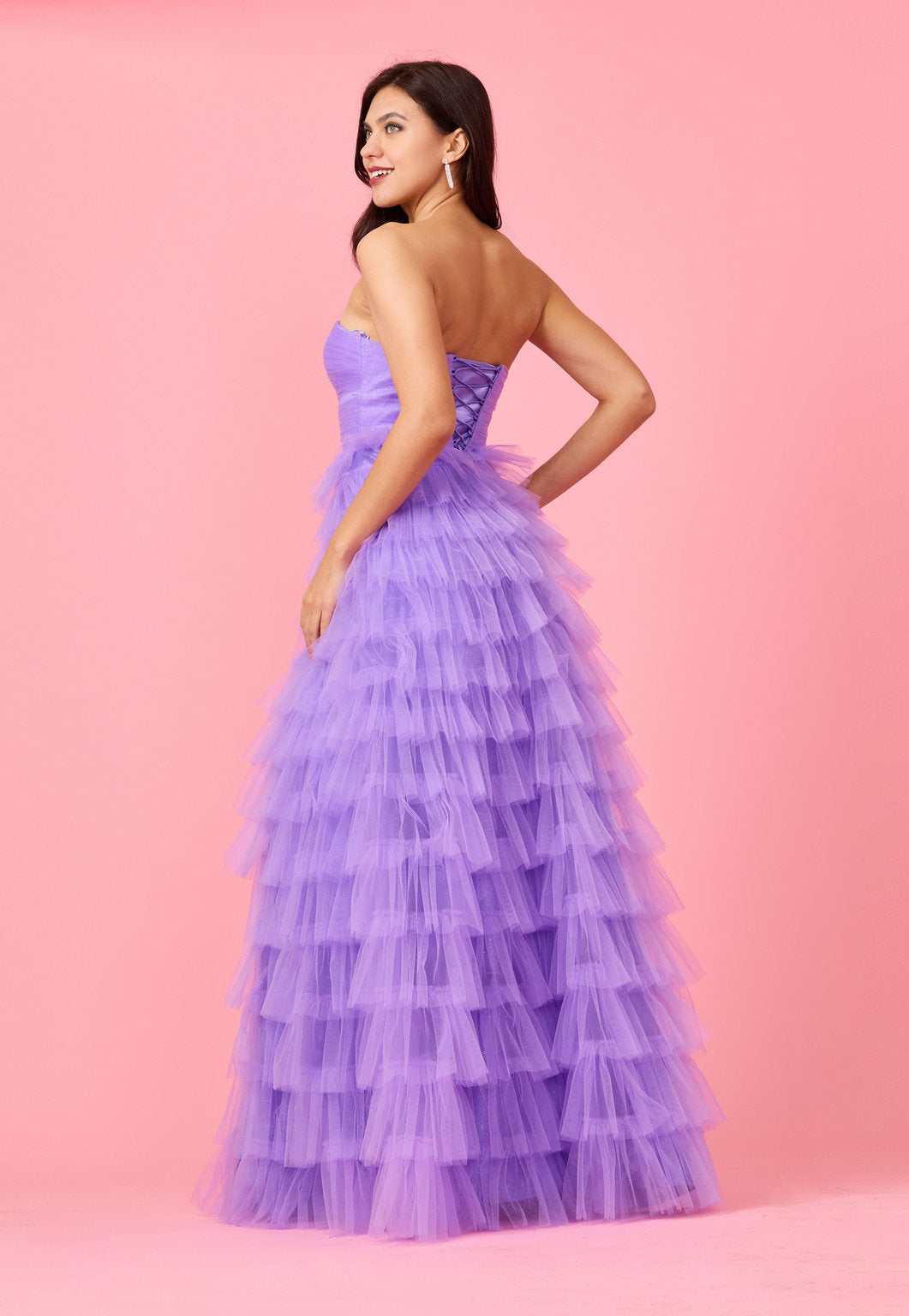 Prom Dresses Strapless Ruffle Skirt Prom Ball Gown Dark Lilac