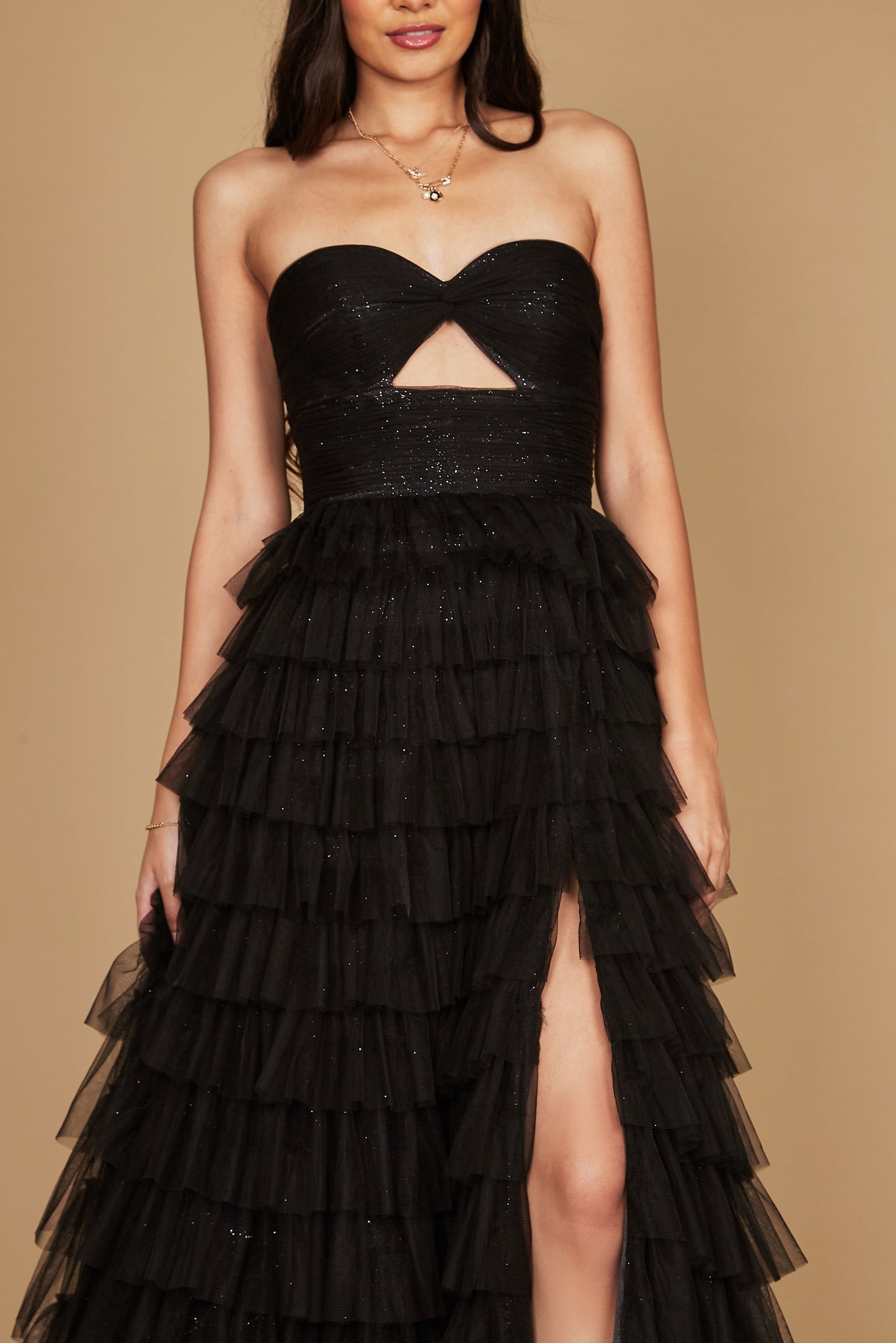 Prom Dresses Strapless Ruffle Skirt Prom Ball Gown Black