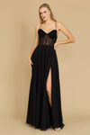 Long Chiffon Corset Formal Prom Dress Black