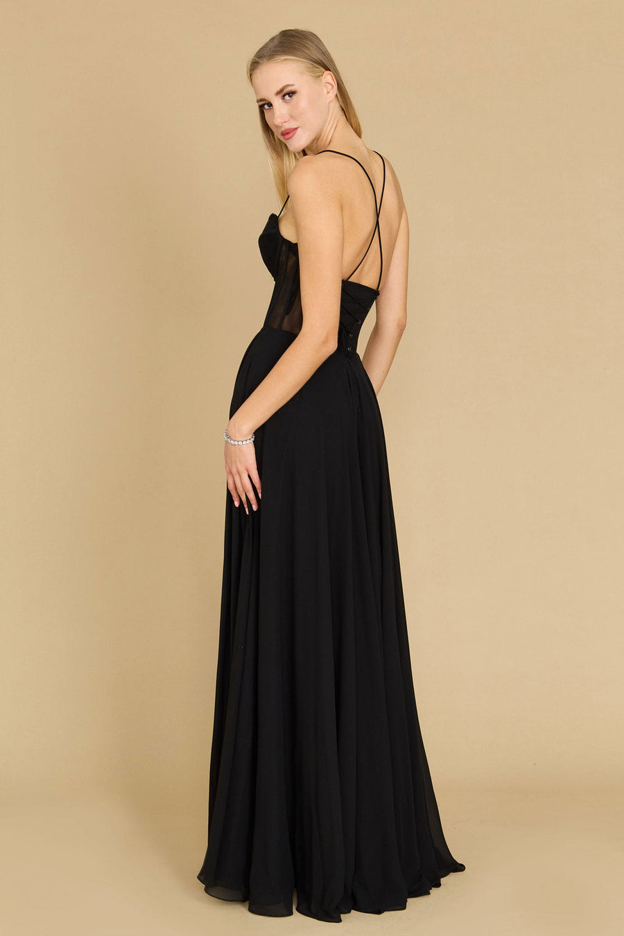 Long Chiffon Corset Formal Prom Dress Black