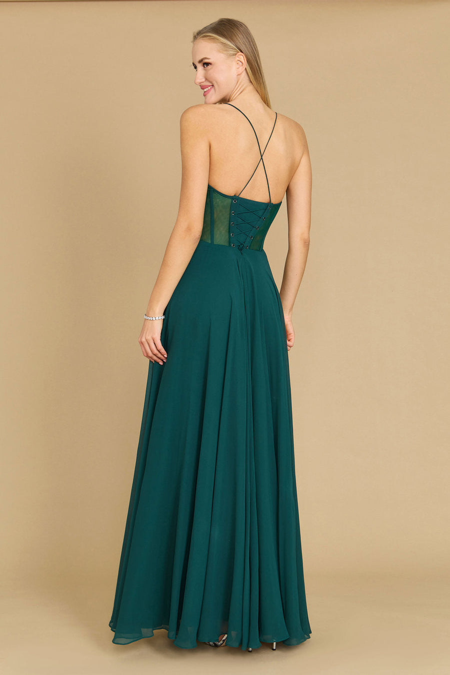 Long Chiffon Corset Formal Prom Dress Emerald Green