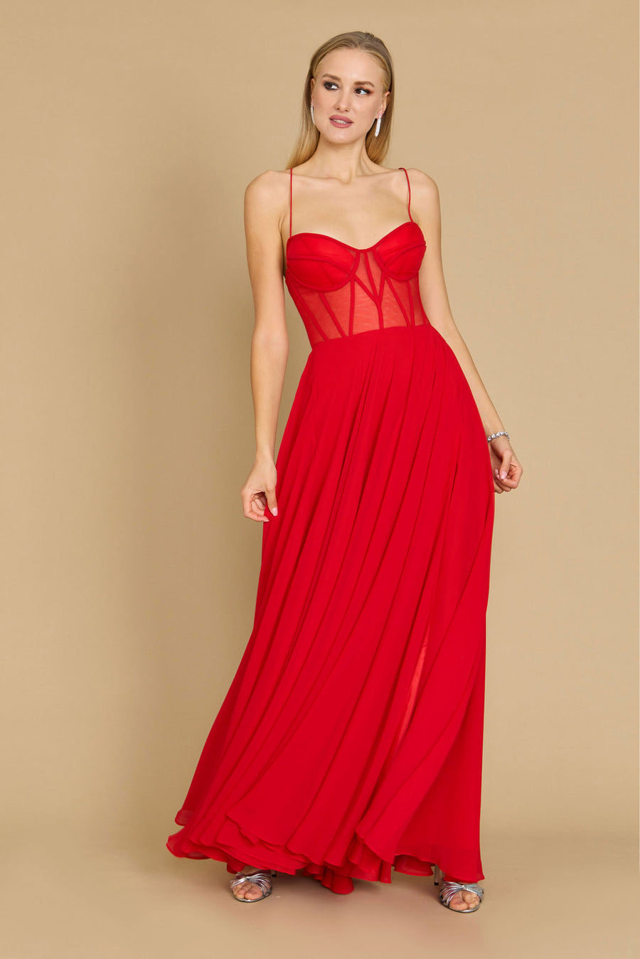 Prom Dresses Long Chiffon Corset Formal Prom Dress Red