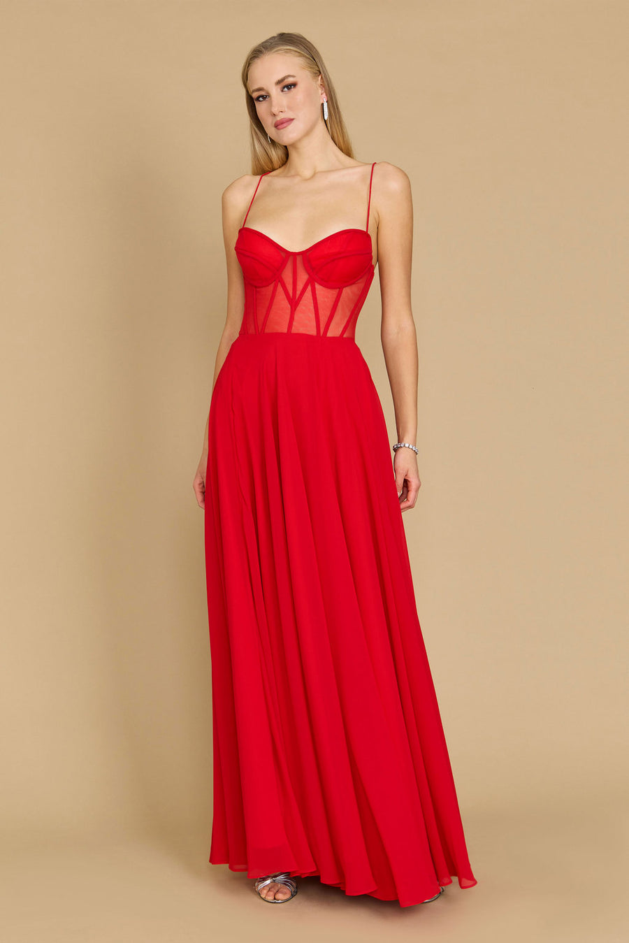 Prom Dresses Long Chiffon Corset Formal Prom Dress Red