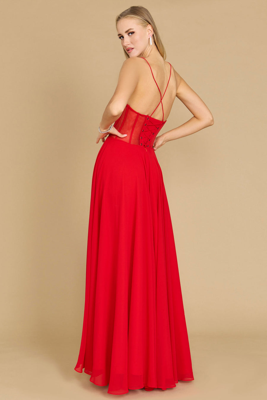 Prom Dresses Long Chiffon Corset Formal Prom Dress Red