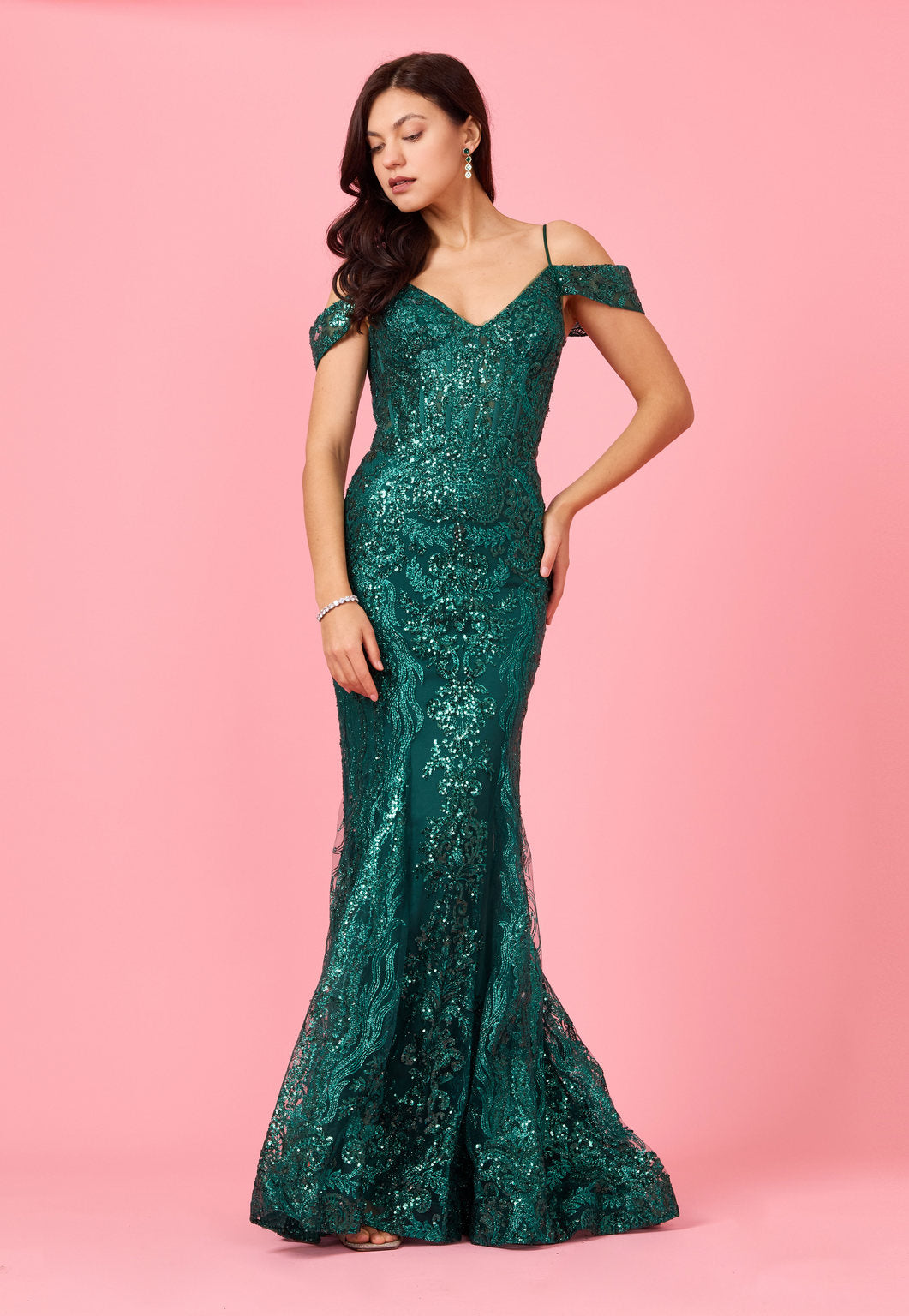 Formal Dresses Off Shoulder Sequin Corset Formal Dress Emerald Green