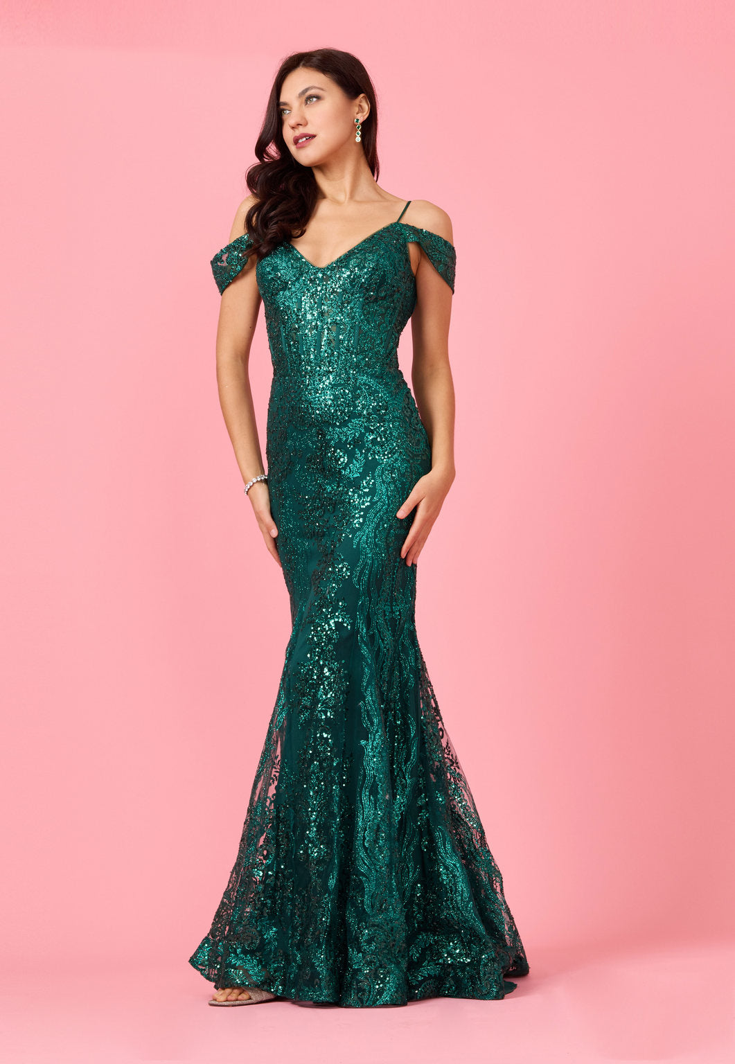 Formal Dresses Off Shoulder Sequin Corset Formal Dress Emerald Green