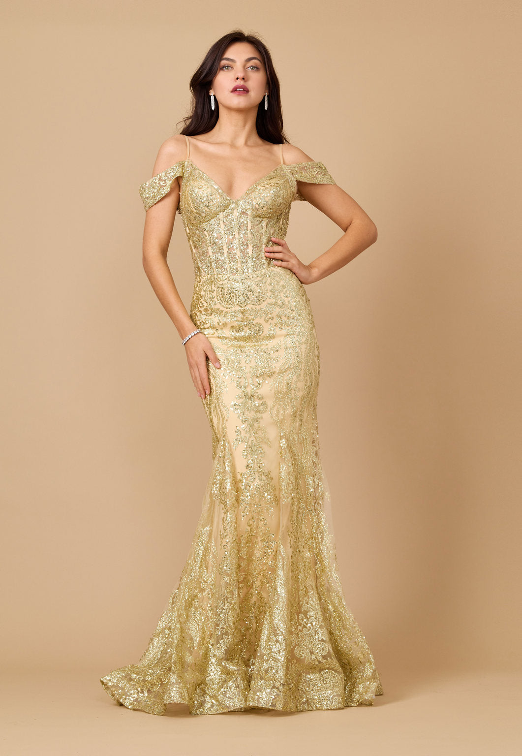 Formal Dresses Off Shoulder Sequin Corset Formal Dress Gold