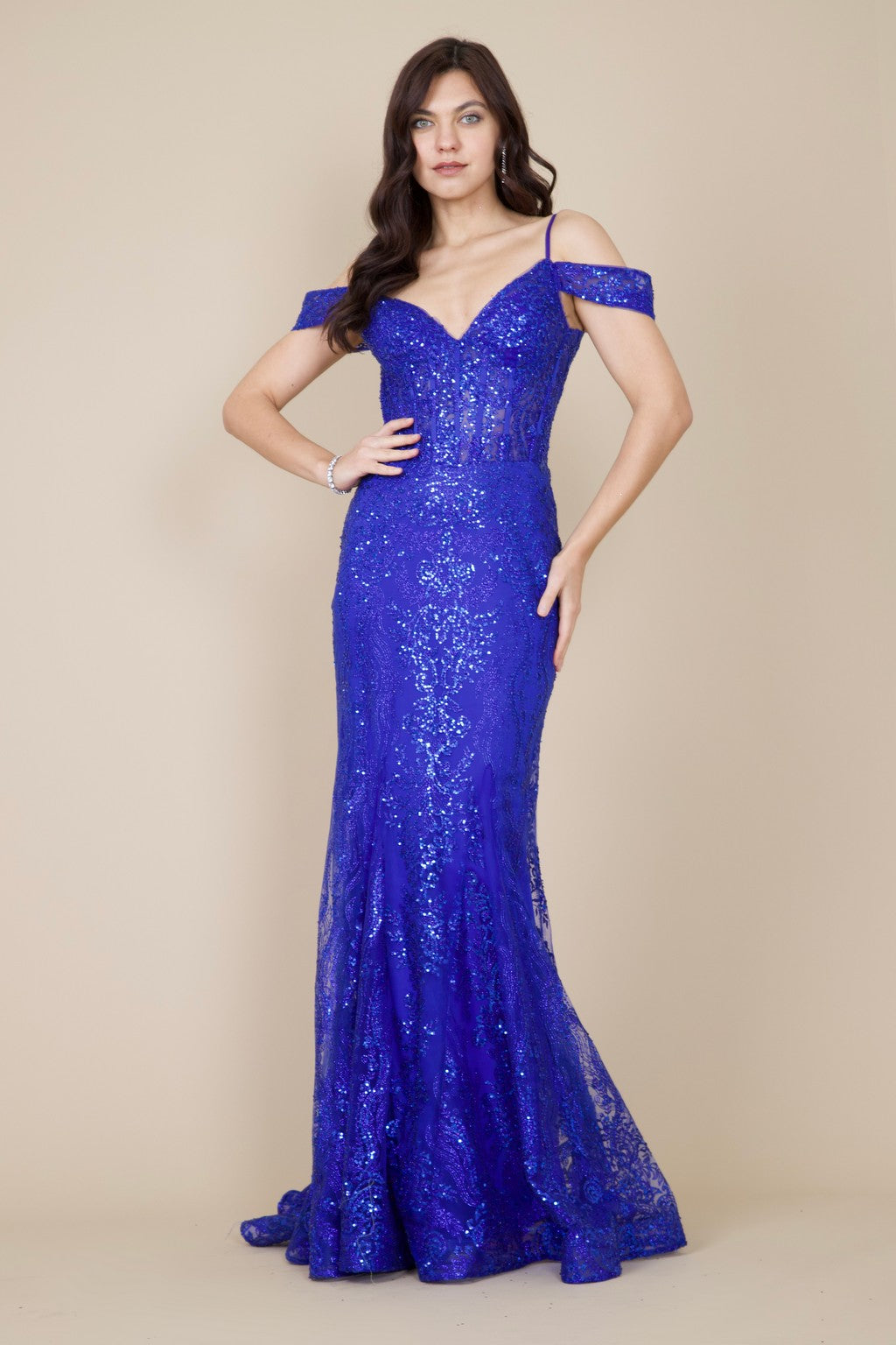 Formal Dresses Off Shoulder Sequin Corset Formal Dress Royal Blue