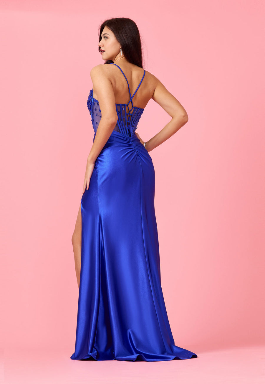 Prom Dresses Long Beaded Formal Corset Prom Dress Royal