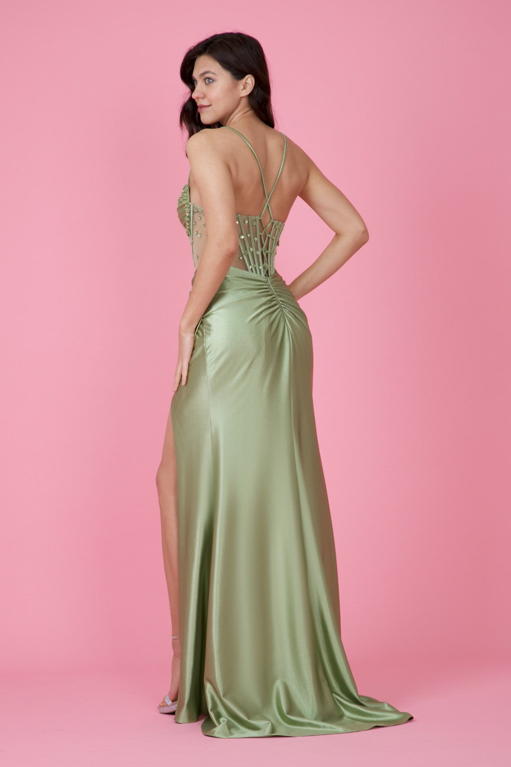 Prom Dresses Long Beaded Formal Corset Prom Dress Sage Sage