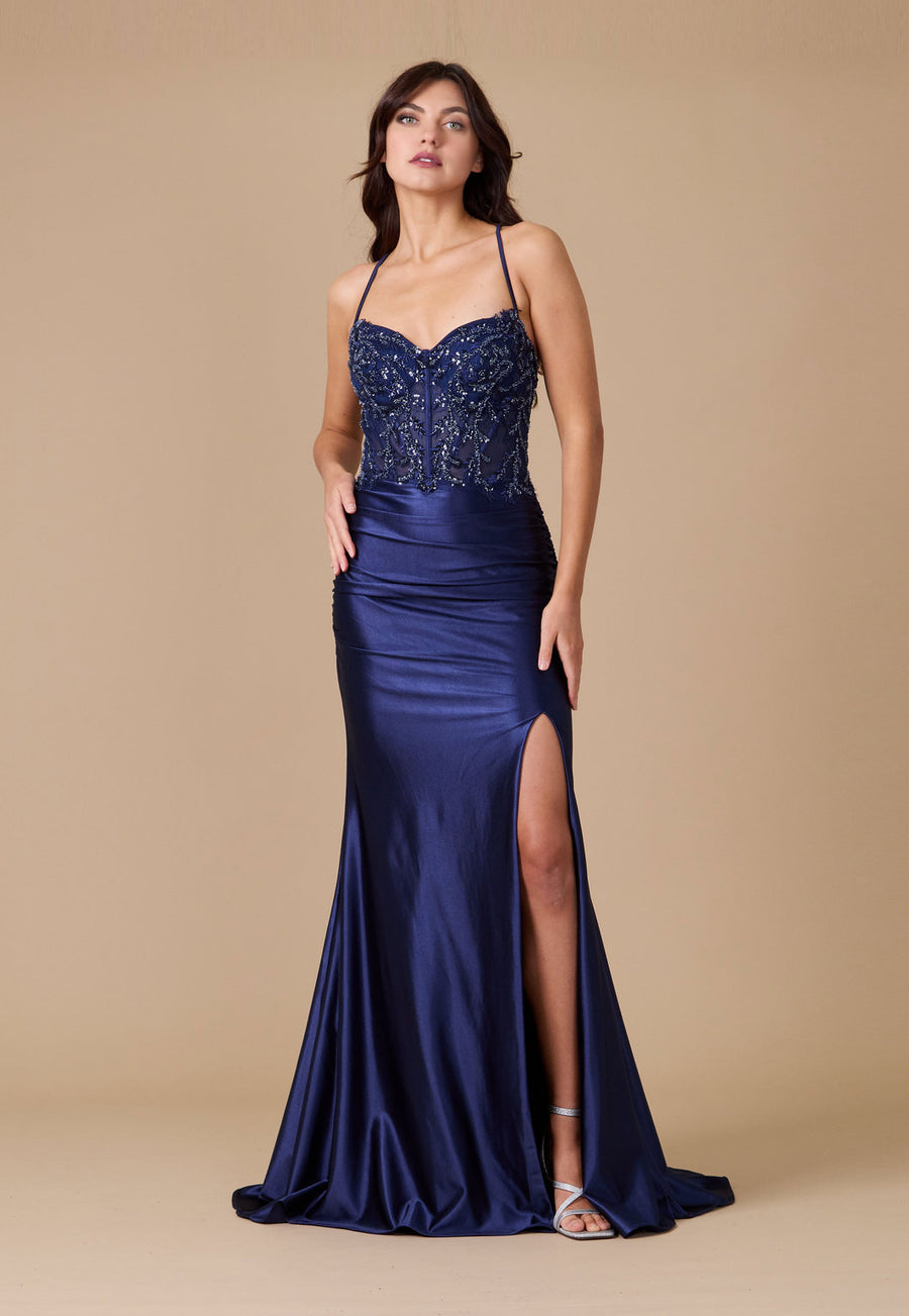 Prom Dresses Open Back Long Sexy Formal Prom Dress Navy