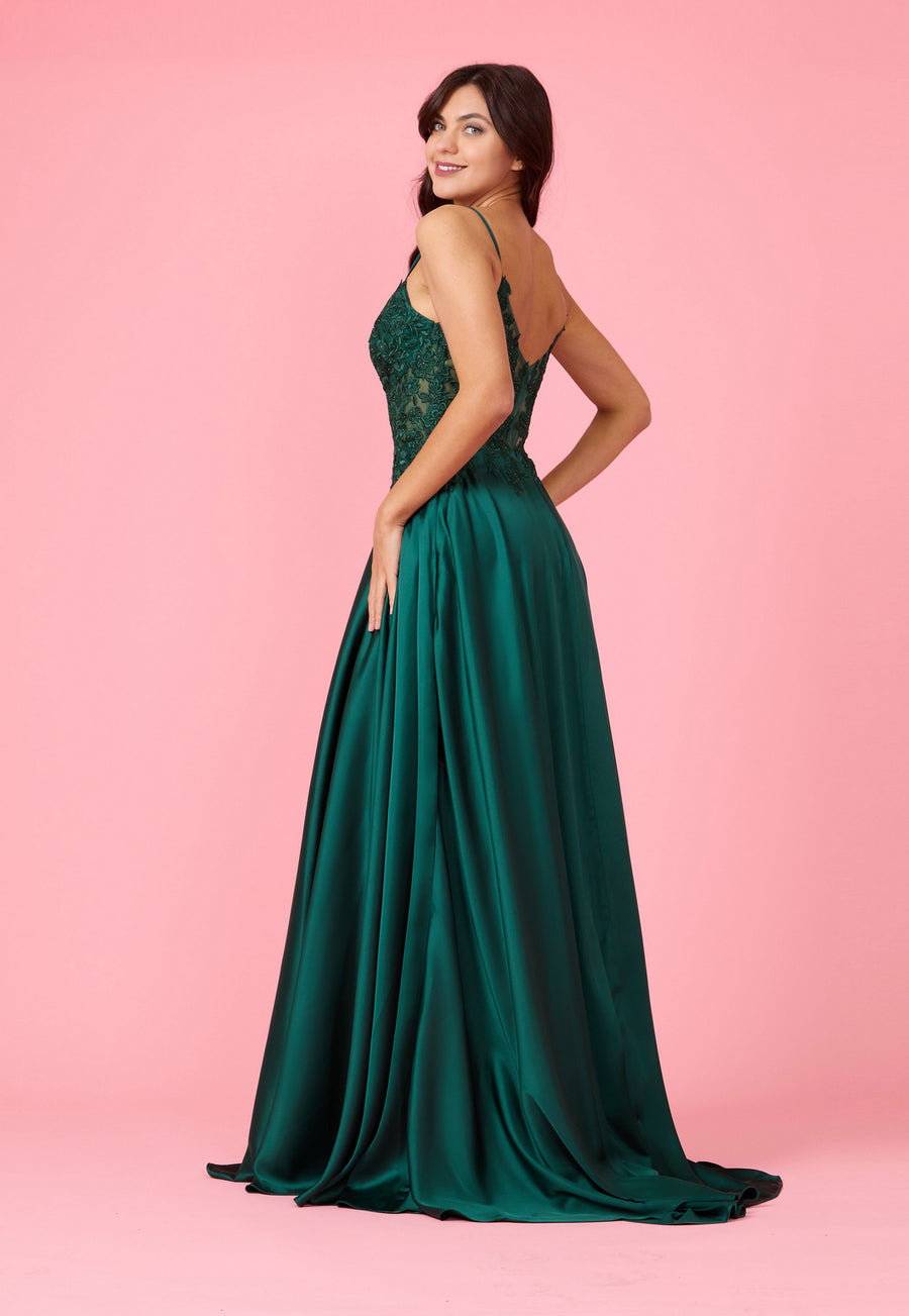 Prom Dresses Long Chiffon Lace Illusion Formal Prom Dress Emerlad Green 