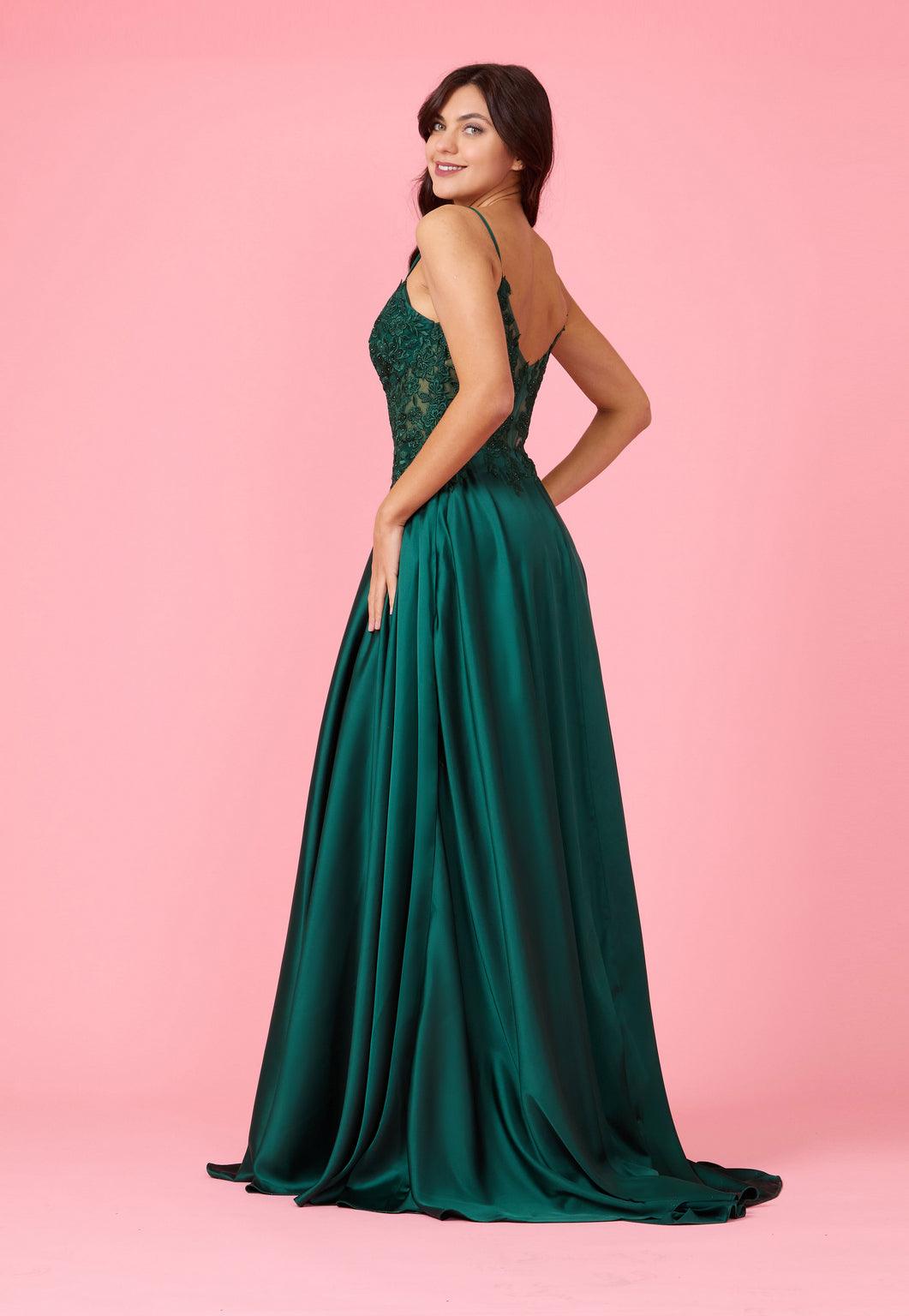 Prom Dresses Long Chiffon Lace Illusion Formal Prom Dress Emerlad Green