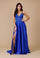 Prom Dresses Long Chiffon Lace Illusion Formal Prom Dress Royal Blue