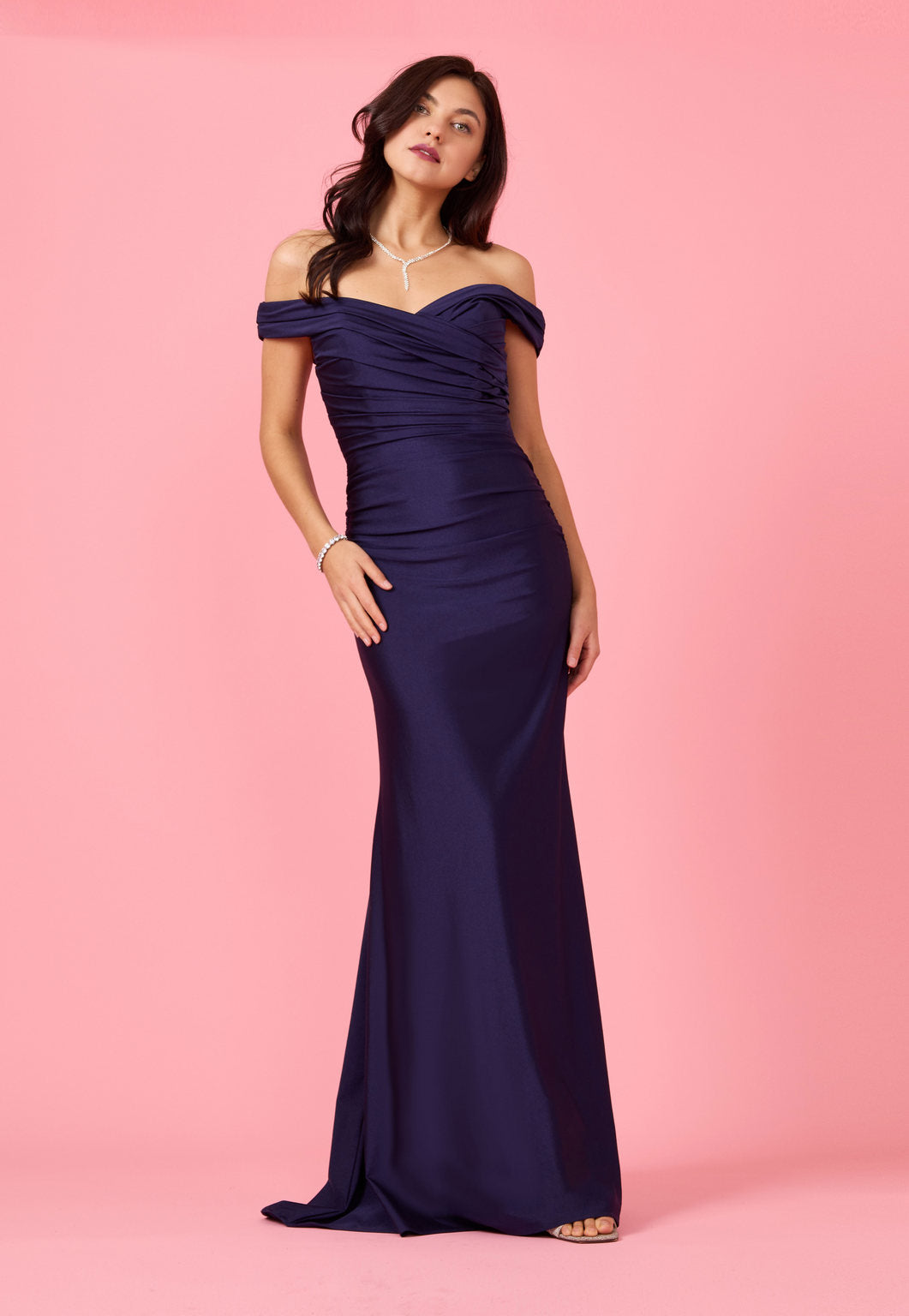 Formal Dresses Long Stretch Formal Off Shoulder Dress Navy