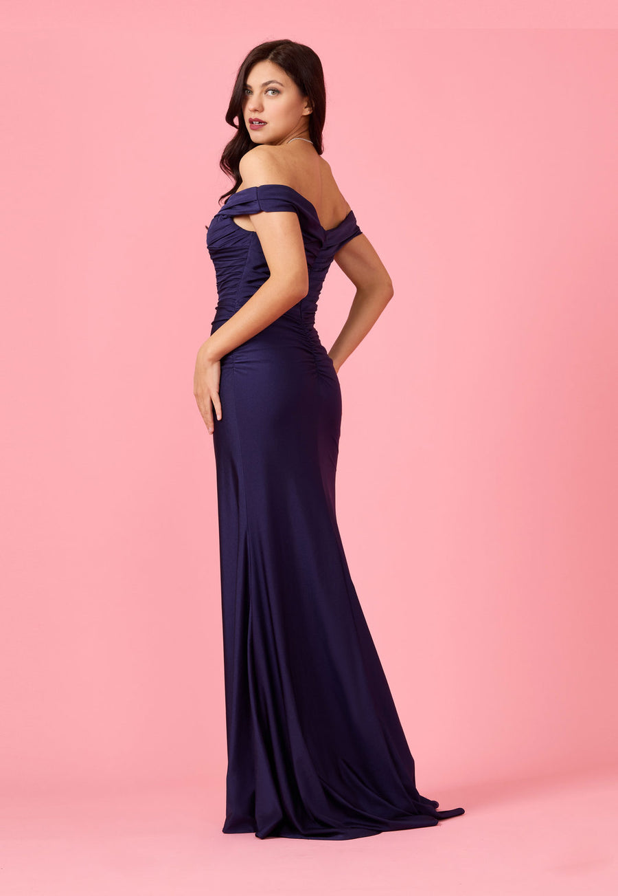 Formal Dresses Long Stretch Formal Off Shoulder Dress Navy