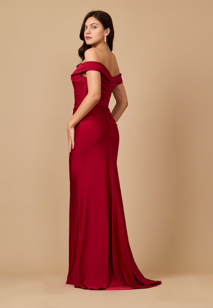 Formal Dresses Long Stretch Formal Off Shoulder Dress Burgundy