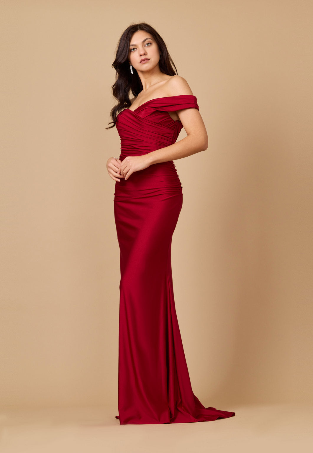 Formal Dresses Long Stretch Formal Off Shoulder Dress Burgundy