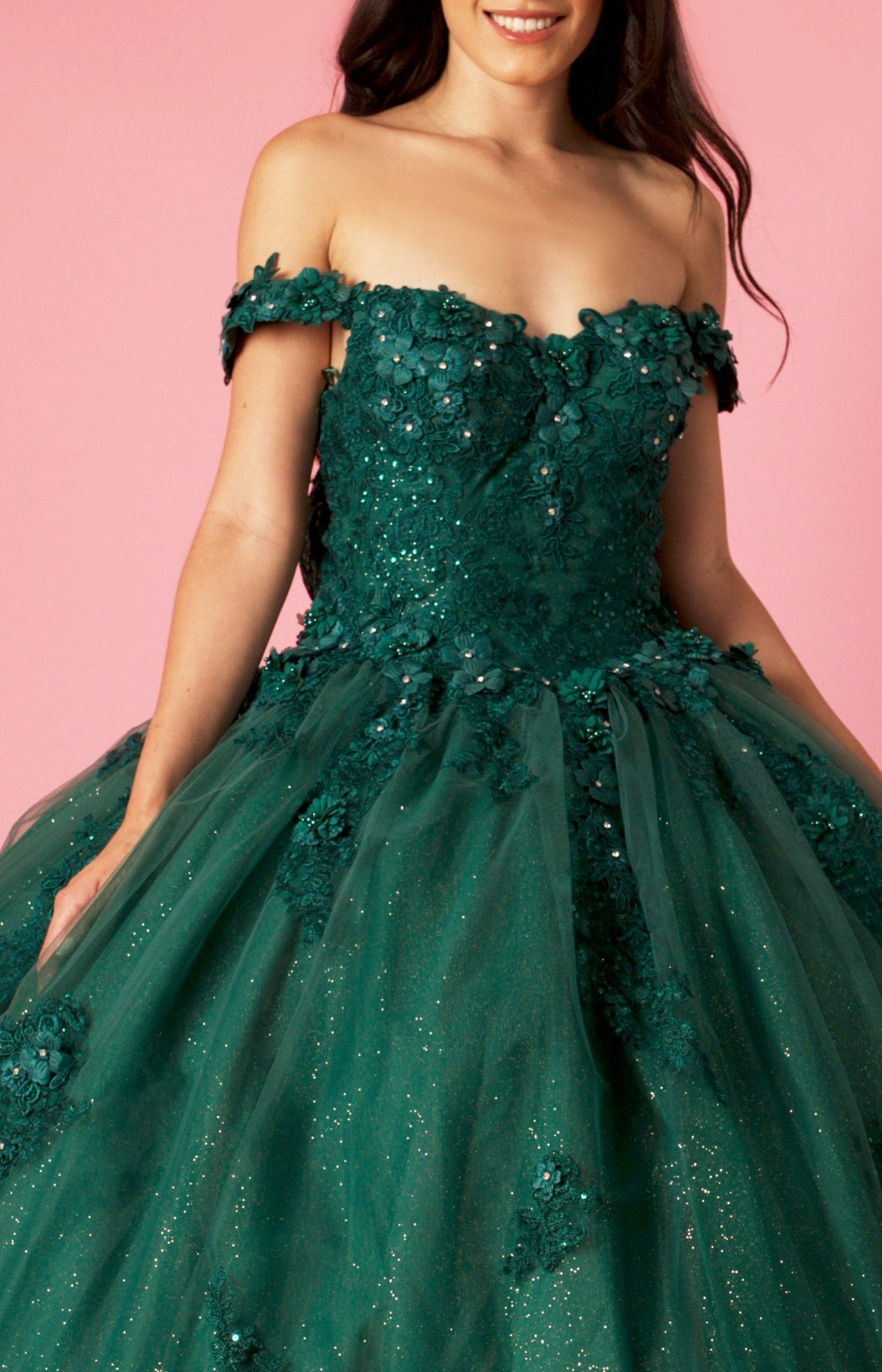 Quinceniera Dresses Long Ball Gown Quinceanera Floral Dress Emerald Green