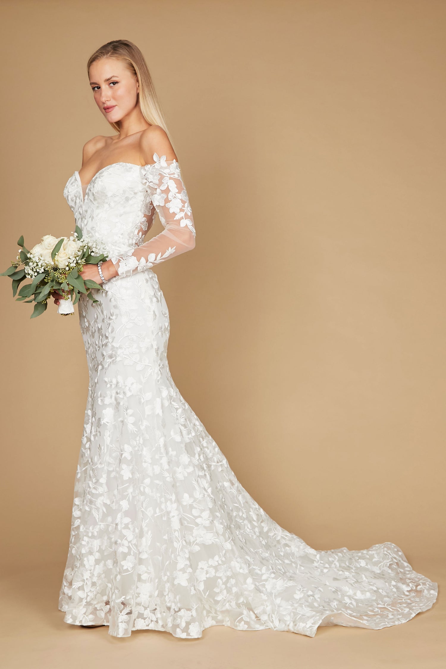 Wedding Dresses Lace Long Off Shoulder Mermaid Wedding Dress Off White