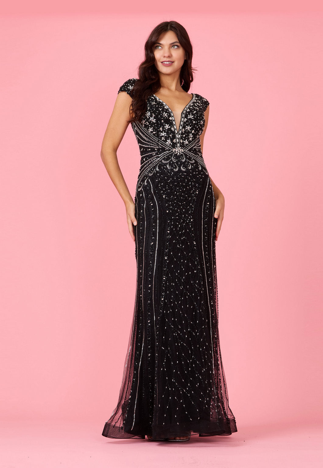 Long Hand Beaded Couture Formal Evening Dress