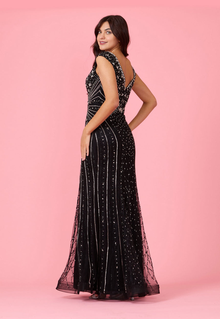 Long Hand Beaded Couture Formal Evening Dress