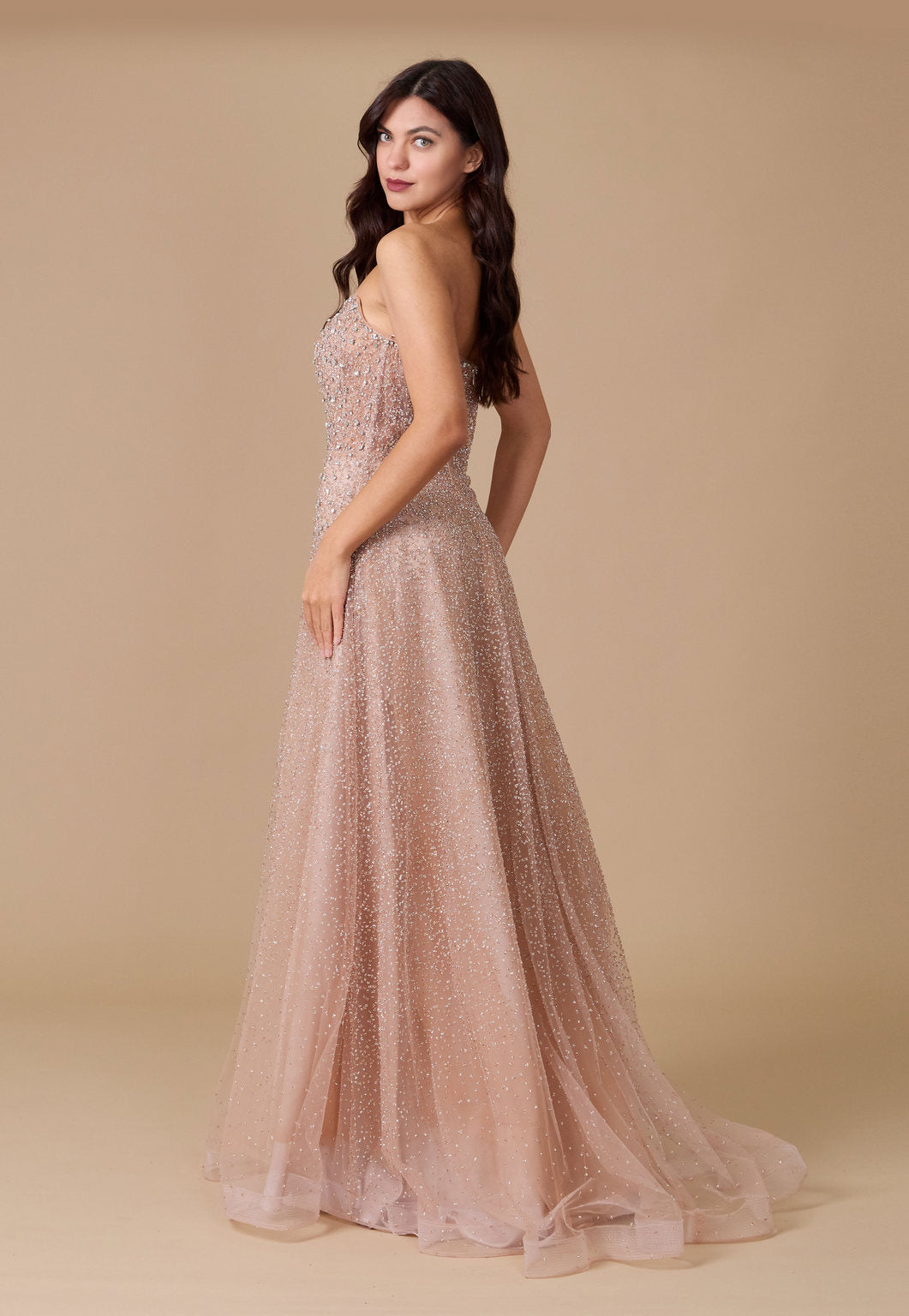 Formal Dresses Long Strapless Hand Beaded Formal Couture Dress Champagne