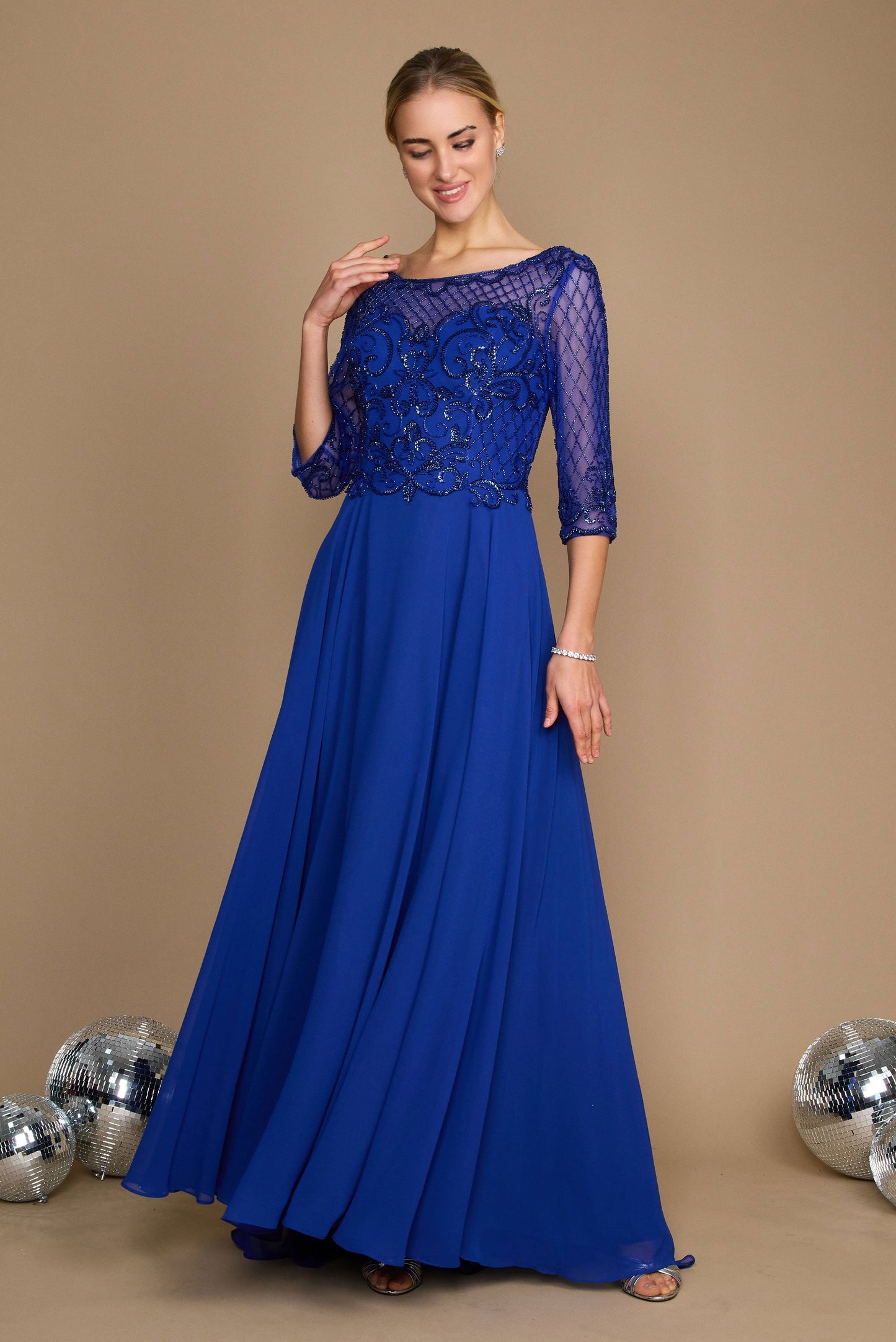 Dylan & Davids Long Sleeve Hand Beaded Mother of The Bride Dress Royal Blue