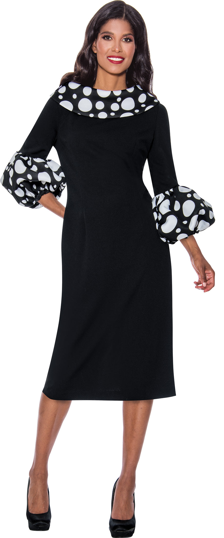 Mother of the Bride Dresses Mother of the Bride Cocktail Midi Polka Dots Dress Black/White