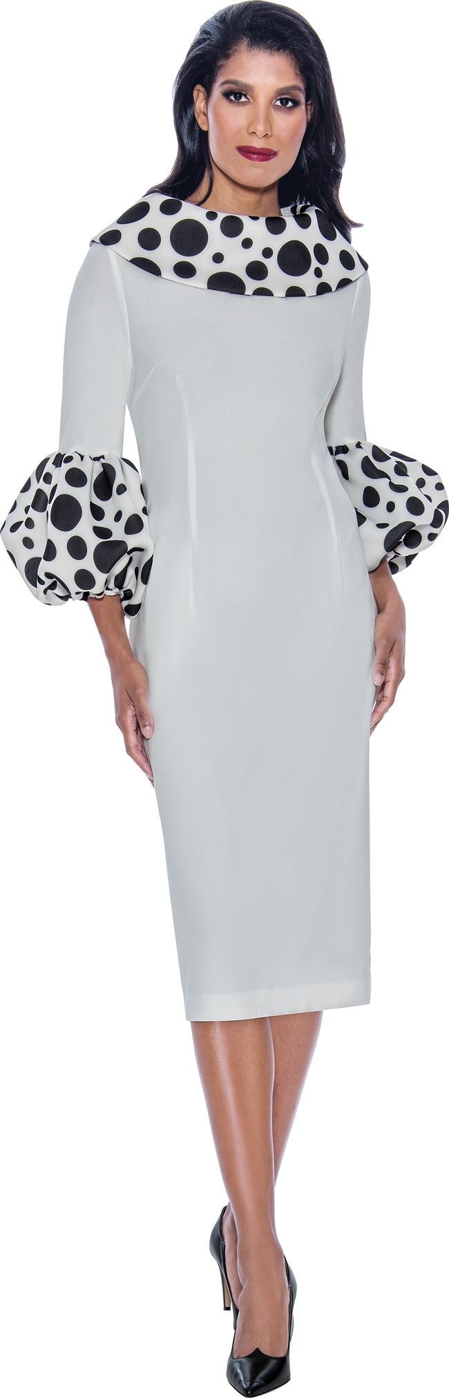 Plus Size Dresses Quarter Sleeve Fitted Midi Dress White/Black