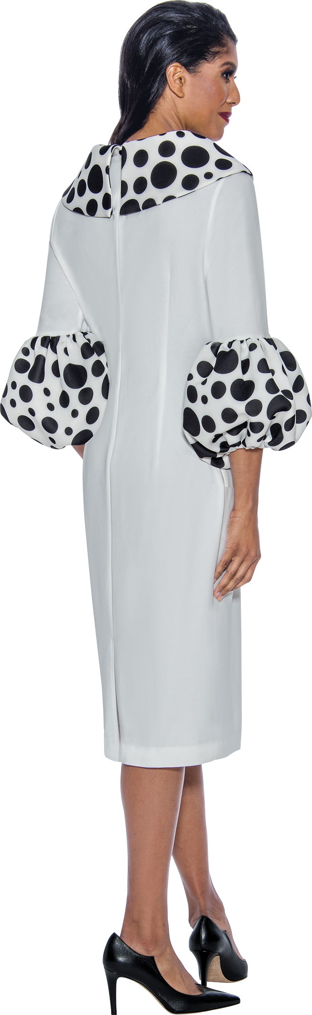 Plus Size Dresses Quarter Sleeve Fitted Midi Dress White/Black